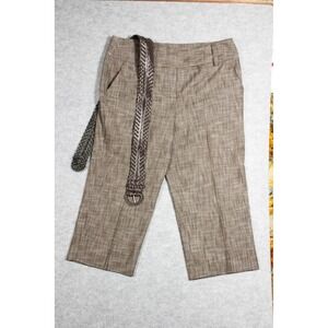 Larry Levine Brown Textured Stretch Cropped Pants with Braided Belt Womens 14